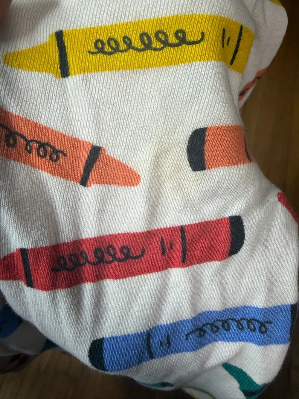 Old Navy 0/3 White Footed One-Piece with Multicolor Crayon Print